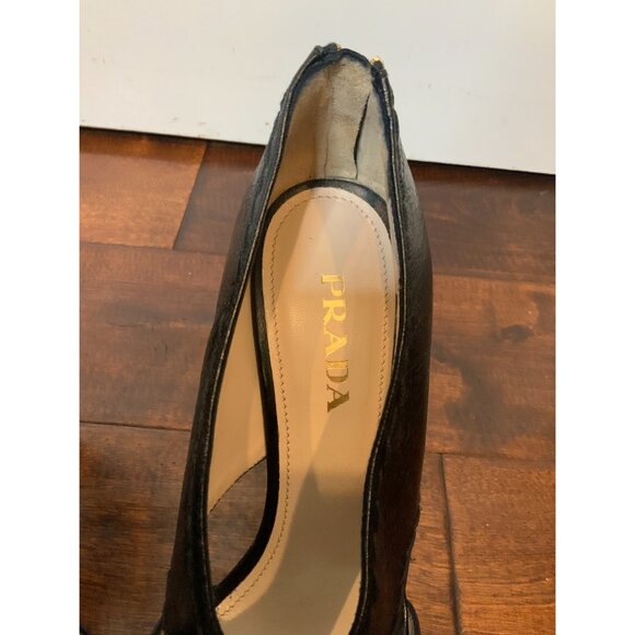 Prada Black Leather Criss-Cross Open Toe Platform Heels, Size 8.5 | 38.5 - Picture 3 of 9